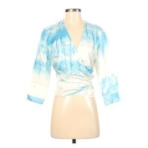 Lafayette 148 New York Blue and White Wrap Blouse